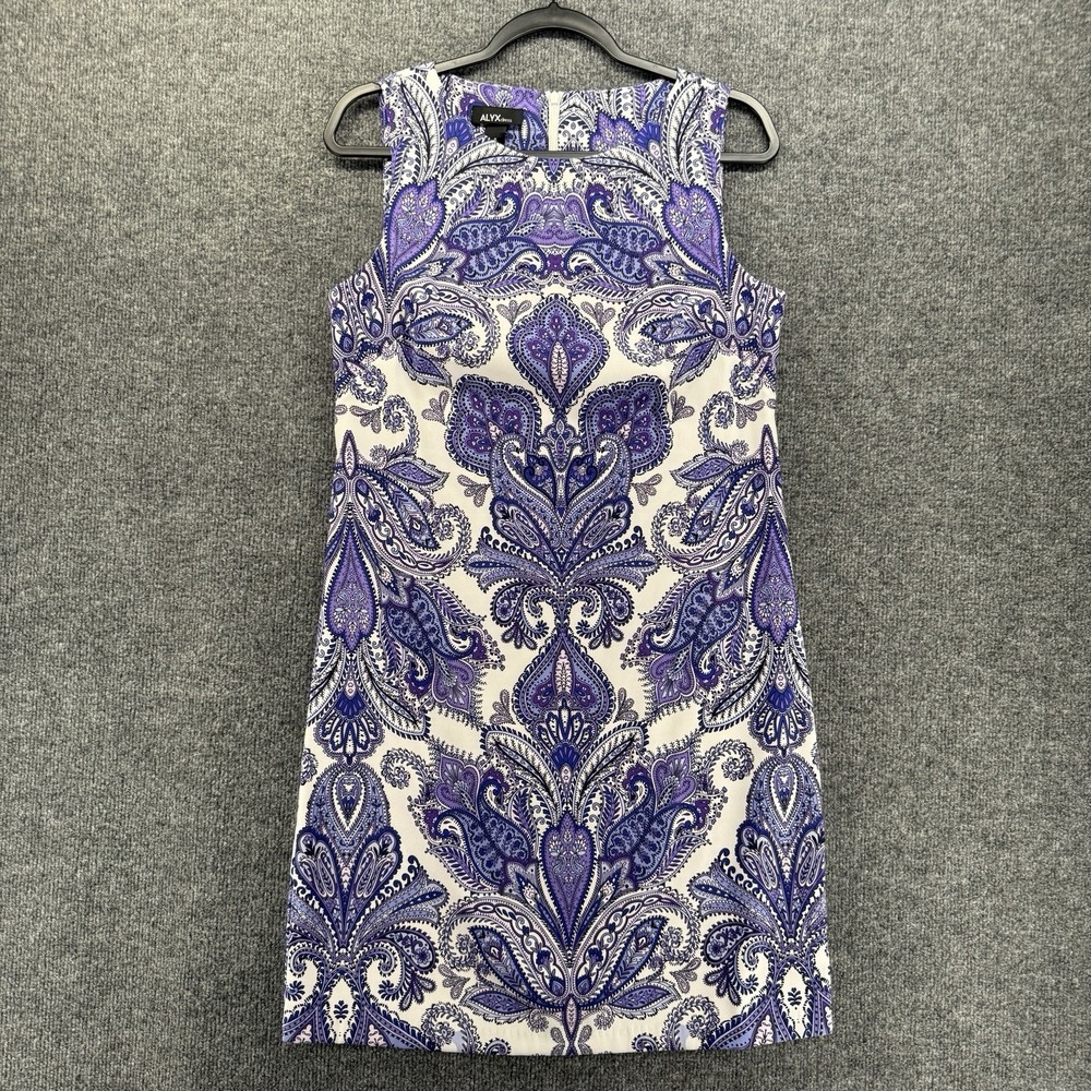 ALYX Dress Womens 6 Blue Paisley Sheath Sleeveless Ladies Modest Cocktail Office